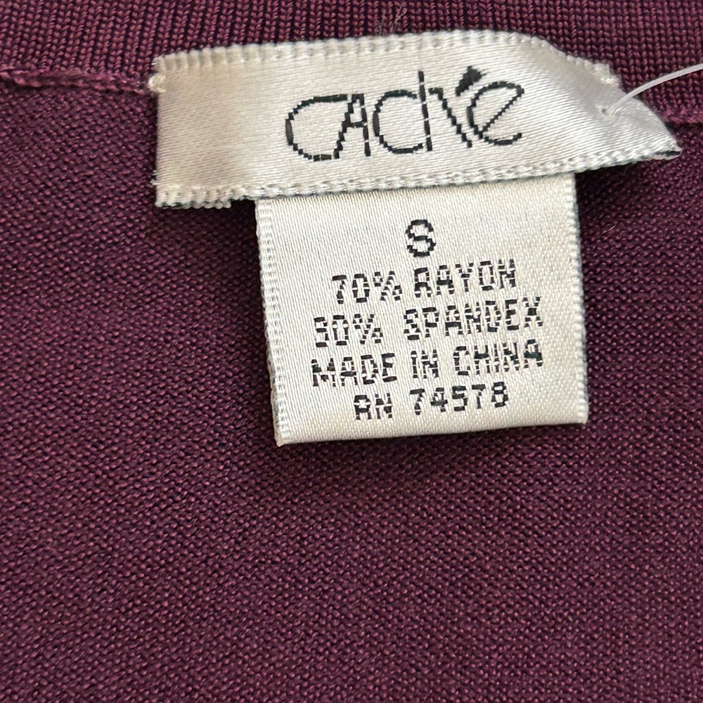 Cache Purple Rhinestone Zipper Rib Knit Long Sleeve Top Stretch S Cotton Spandex - Picture 5 of 7
